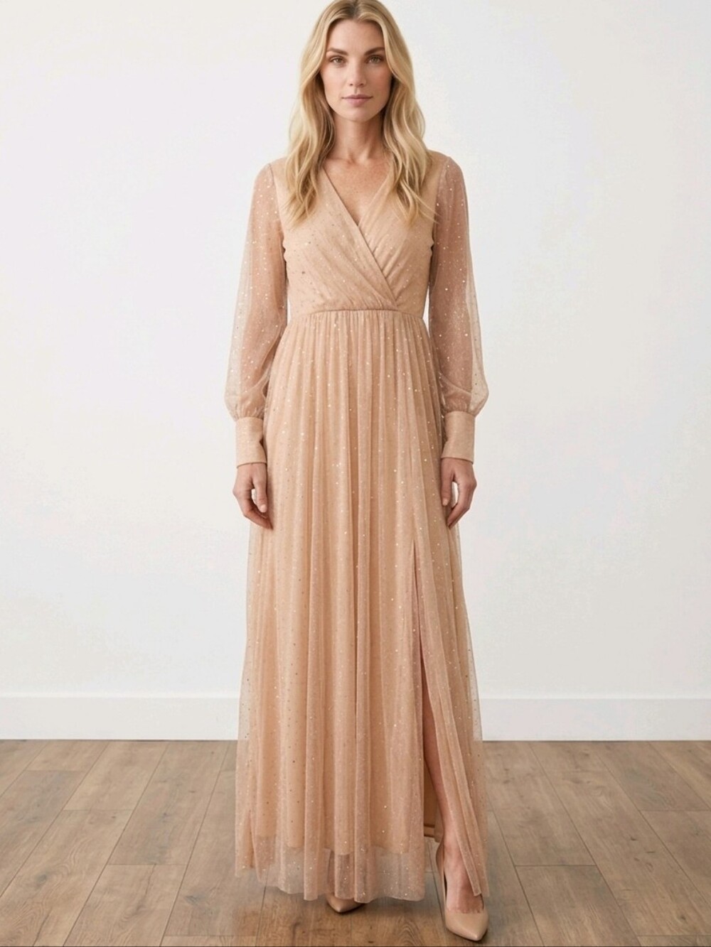 NEW Baltic Born Abigail Sequined V-Neck Long Sleeve Maxi Dress Size XL